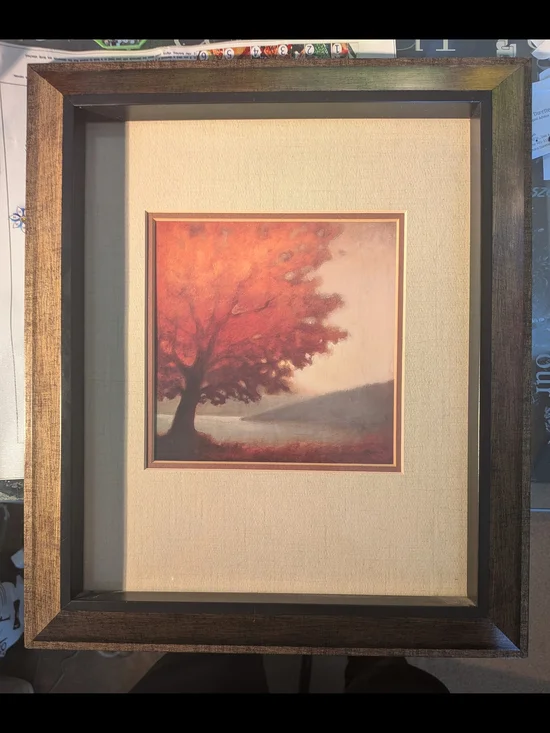 Framed Autumn Tree Wall Art in Warm Red and Cream 14 X 16 Inches - Picture 1 of 3